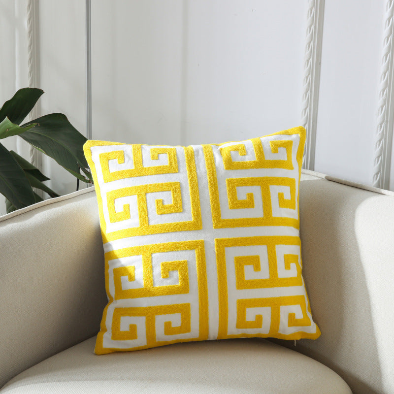 Simple Geometric Embroidery Couch Pillow Featured Embroidered Cushion