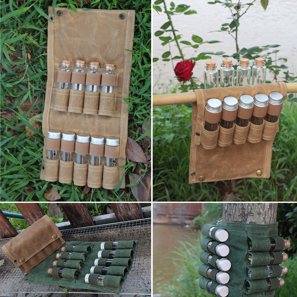 Spices Kit Portable Camping Spice Jar Travel Spice Set Holder Spice Seasoning Bag Waterproof Waxed Canvas Pouch