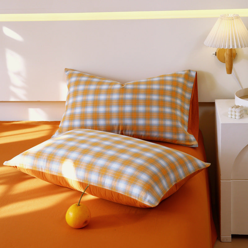 Washed Cotton Pillowcase Yarn-dyed Double-piece Types A And B Single Pillowcase