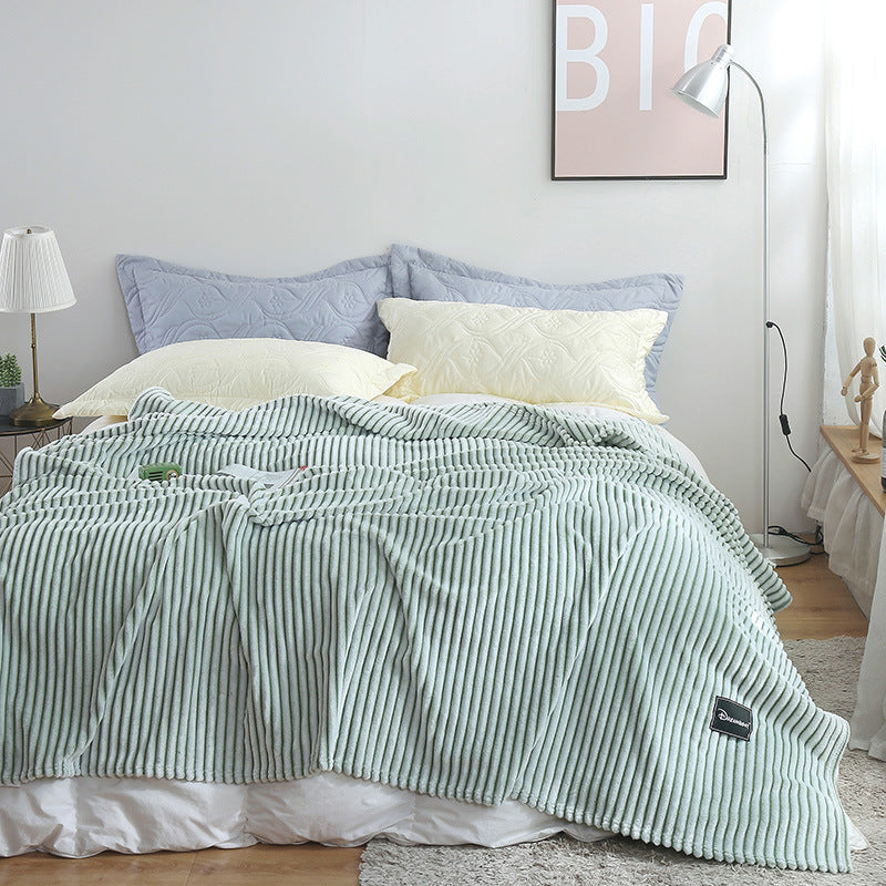 New Summer Multifunctional Striped Snowfleece Air Conditioning Blanket Flannel Blanket Single Double Quilt Sofa Cover Blanket