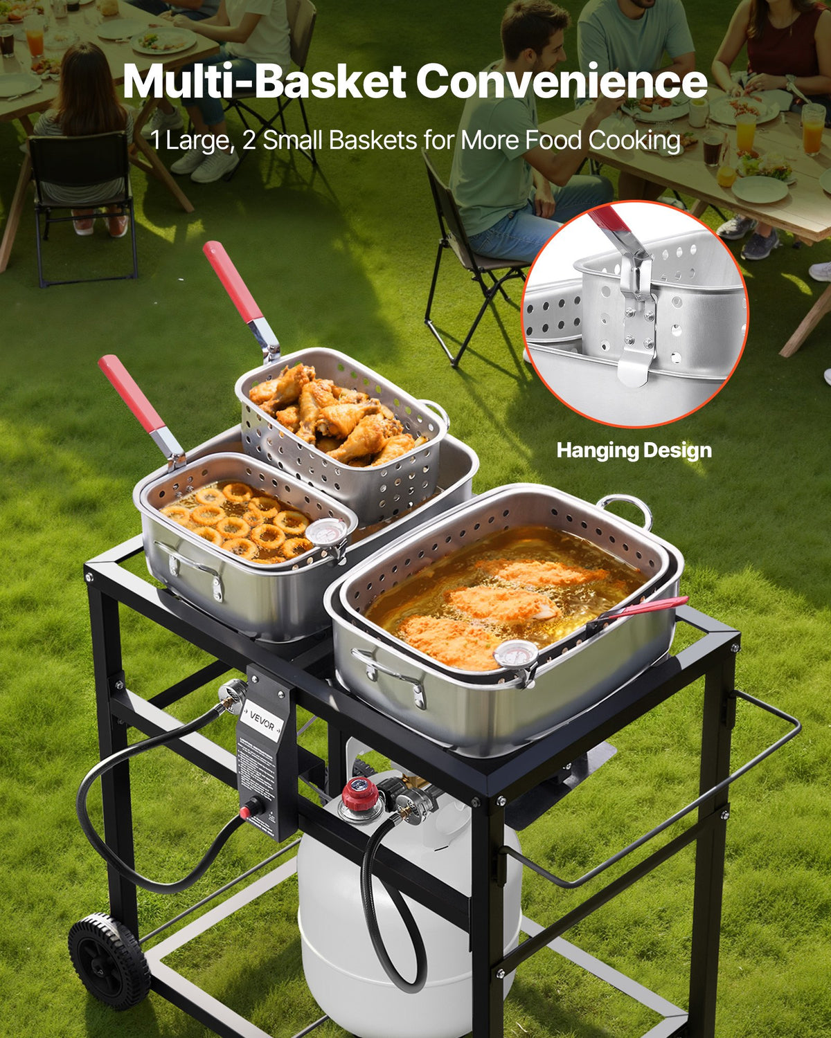 18QT x2 Outdoor Propane Deep Fryer Commercial Cooker Cart With Wheels Two Tank