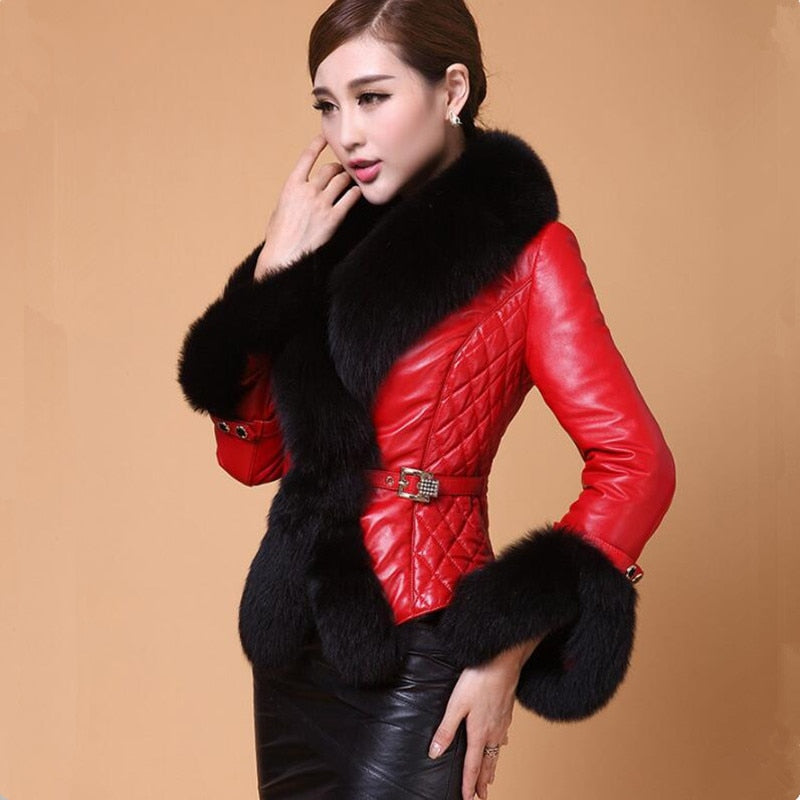 Best-selling Autumn Winter Jacket Woman Fur Coat Fashion Fox Fur Collar Women Coat Slim Short PU Leather Coat