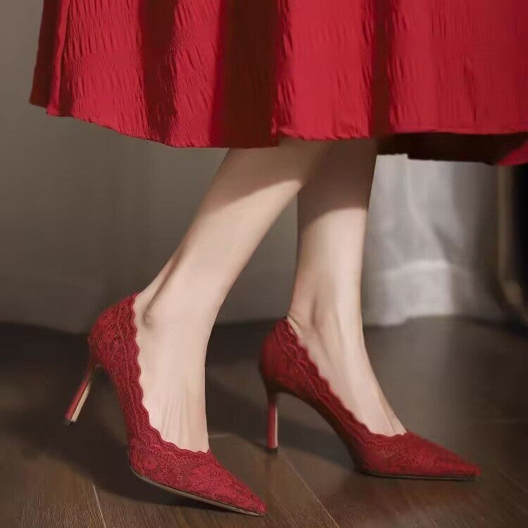 Elegant Lace High-heeled Shoes Women