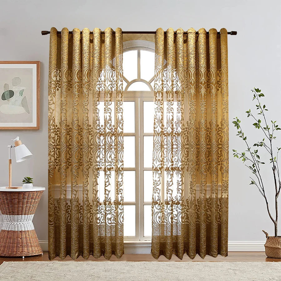 High-end Luxury European Embroidery Gauze Curtain Living Room Bedroom Balcony Court Golden Shading