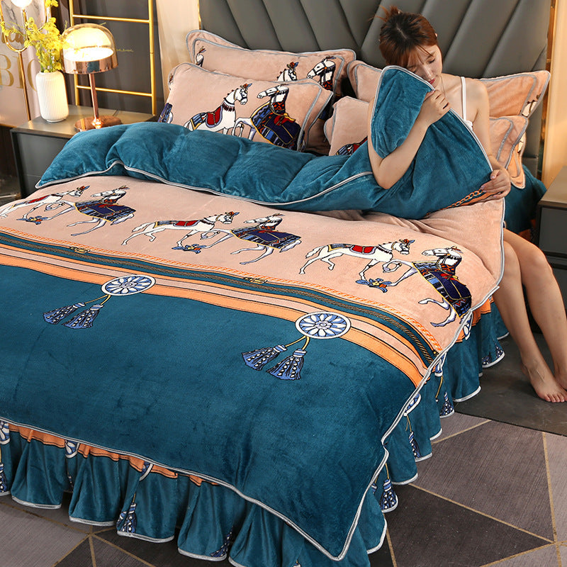 Printed Gold Mink Four-piece Bedding Duvet Cover