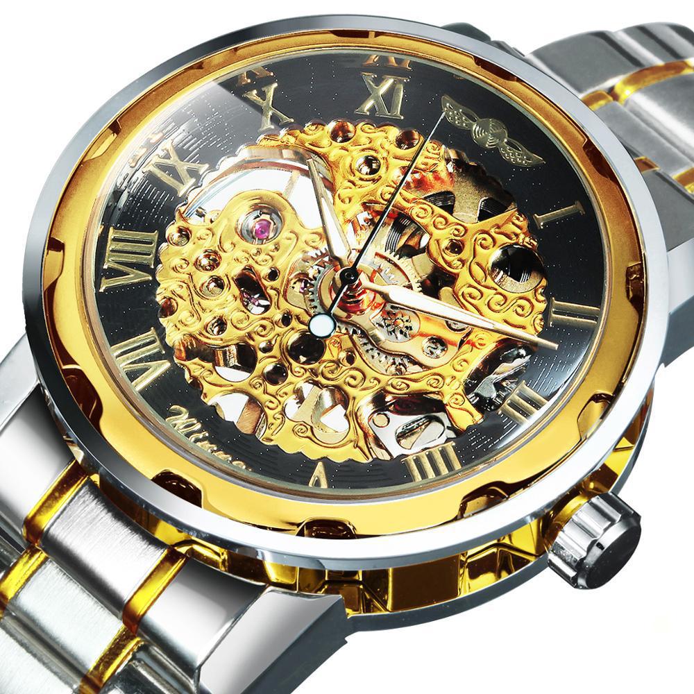 Business Leisure Hollow-out Room Gold Mechanical Watch