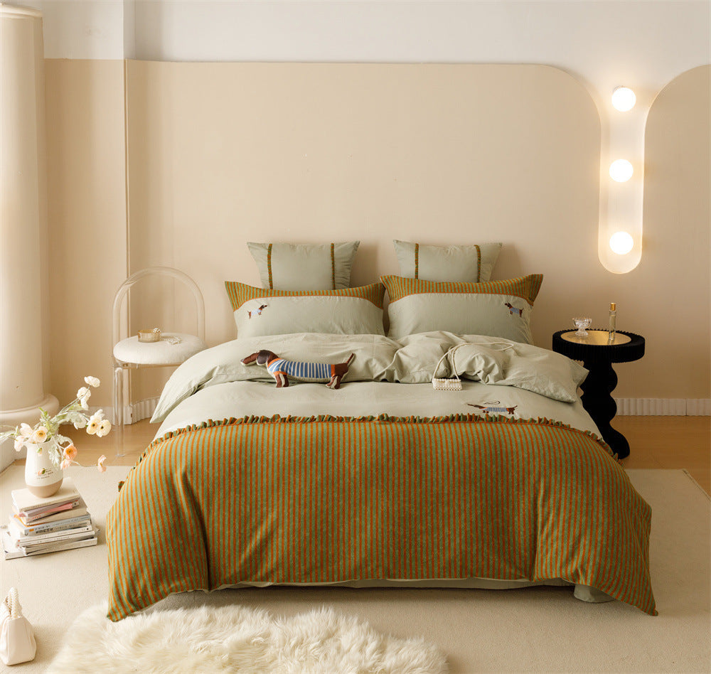 120 Brushed Four-piece Set Embroidered Cotton Quilt Cover Bedding