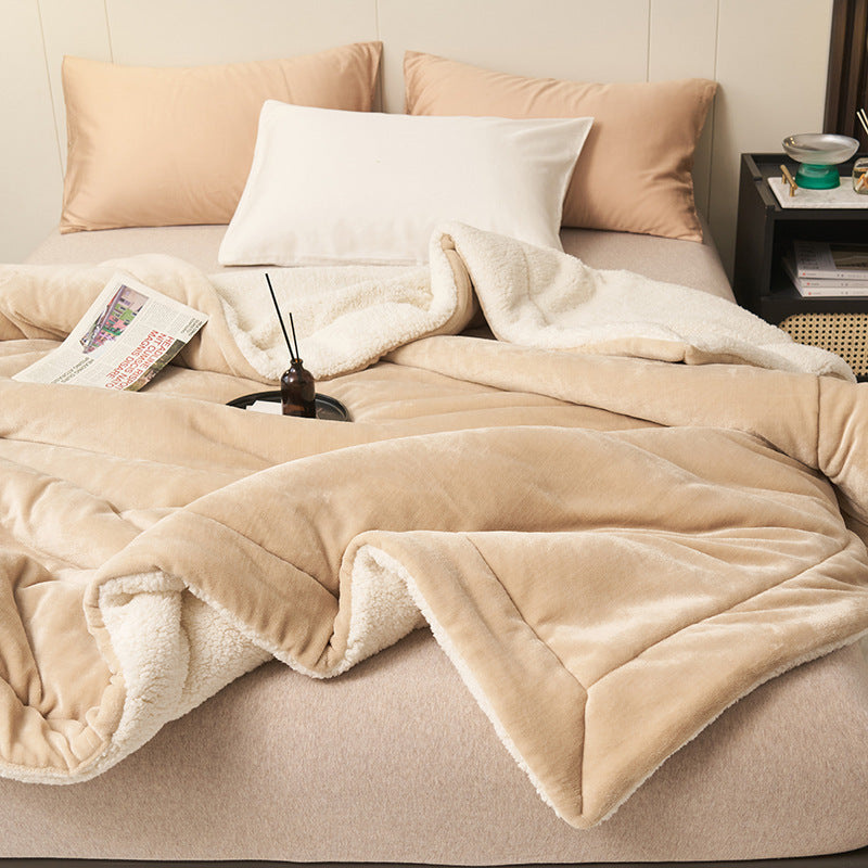 Double Layer Thick Lamb Fleece Blanket Solid Color Composite