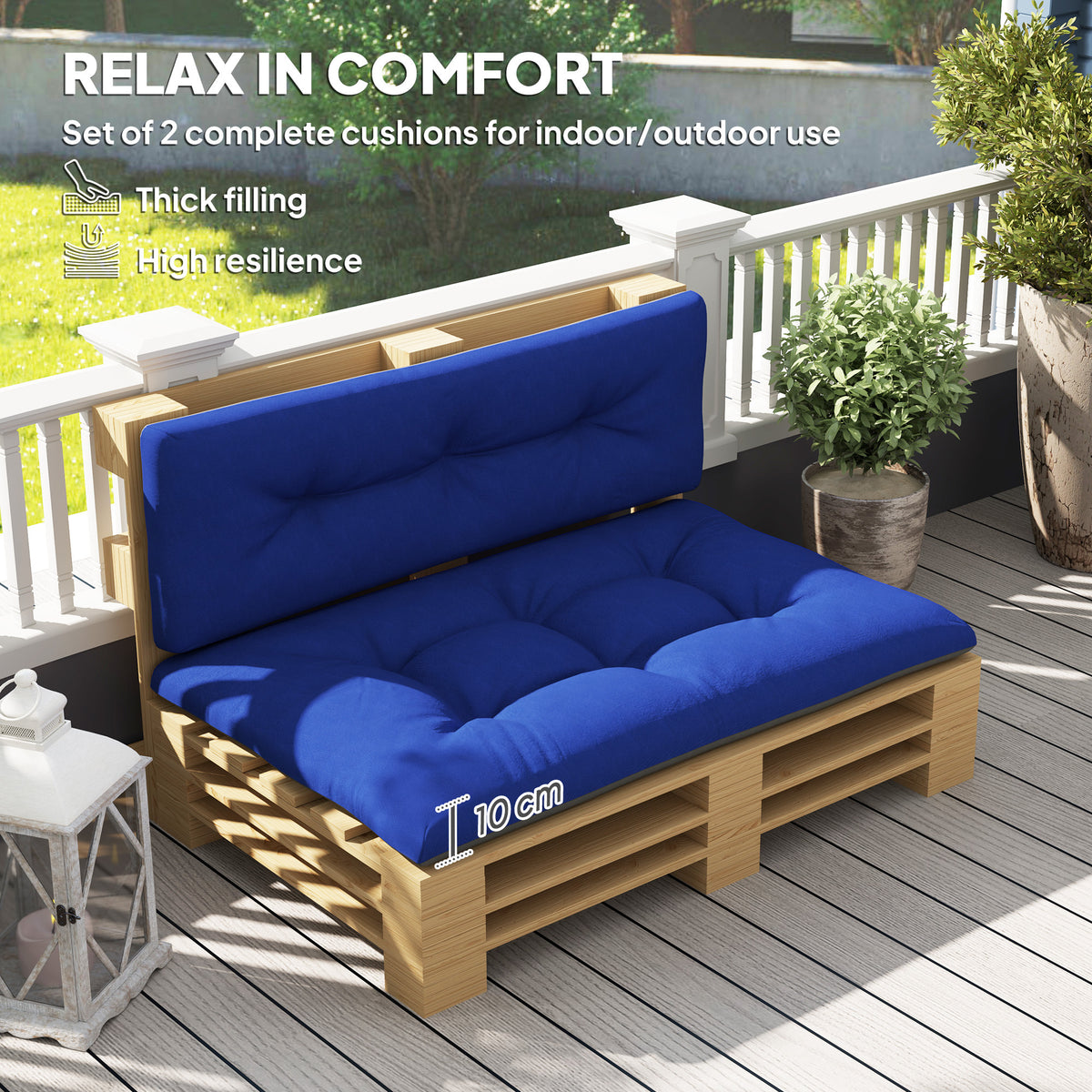 2-Seater Outdoor Pallet Cushions – Navy Blue