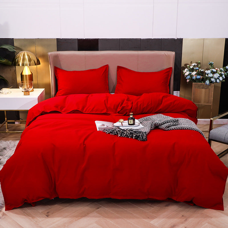 Pure Color Double-sided Four-piece Bedding Set
