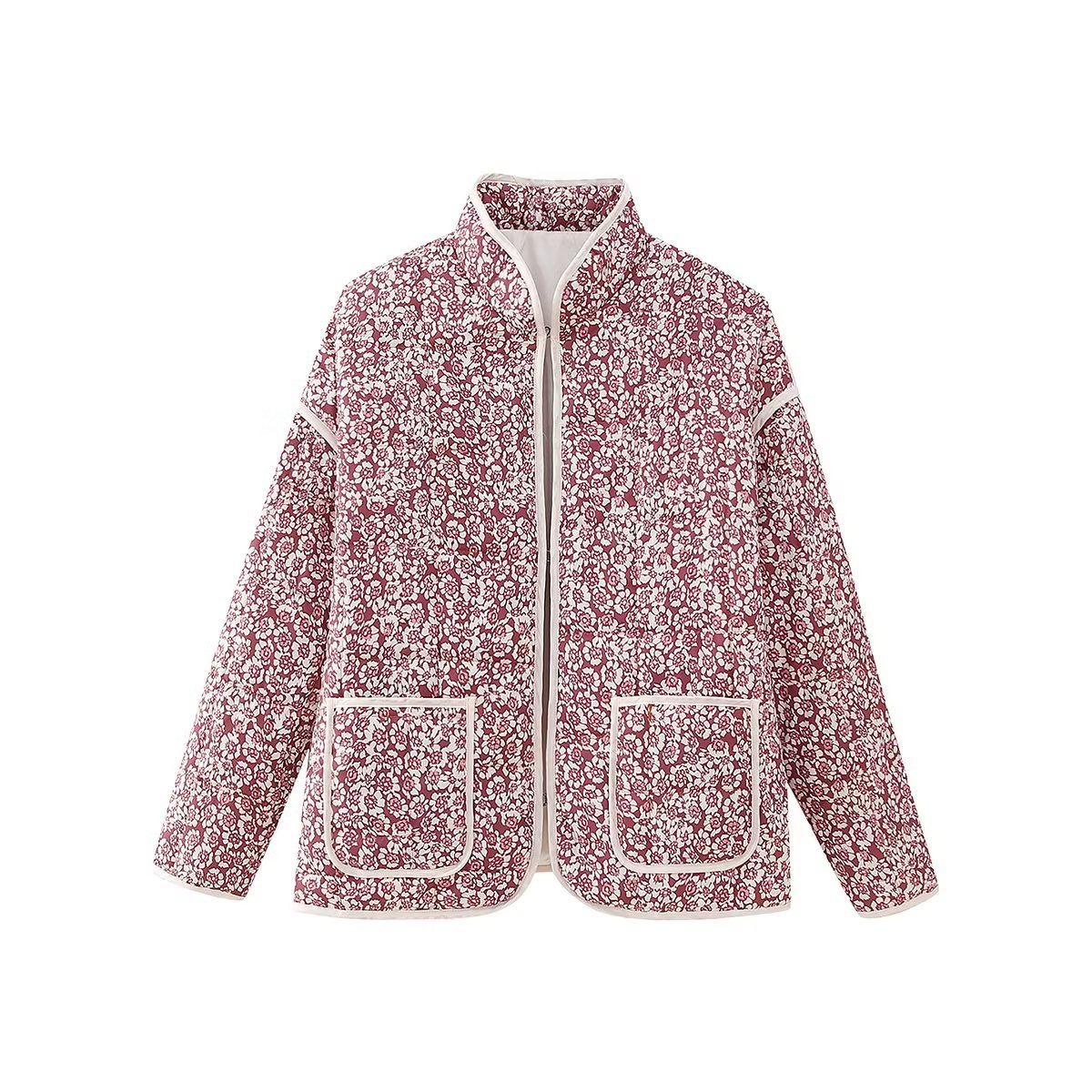 Plus Size Stand Collar Quilted Floral Cotton Coat Jacket Women