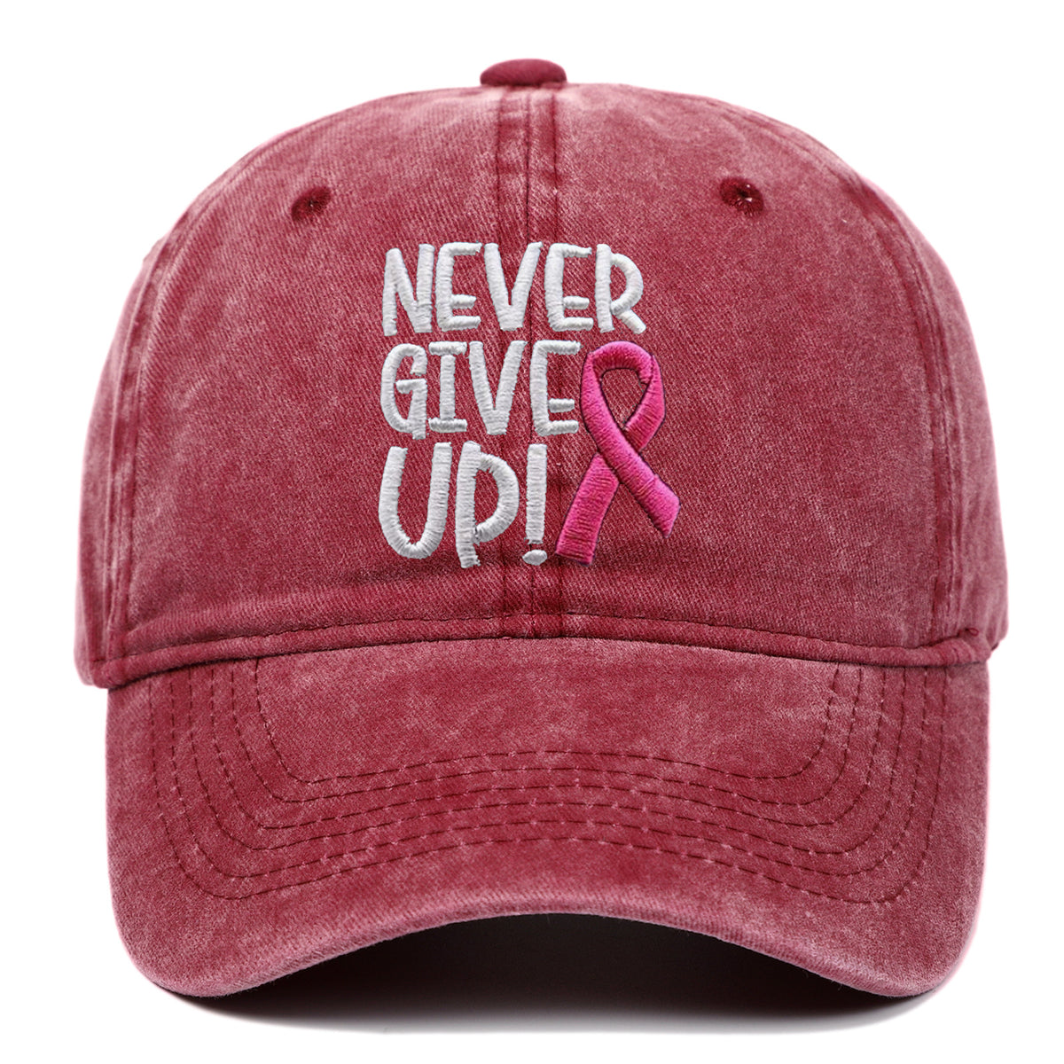 Breast Ribbon Embroidered Peaked Cap Baseball
