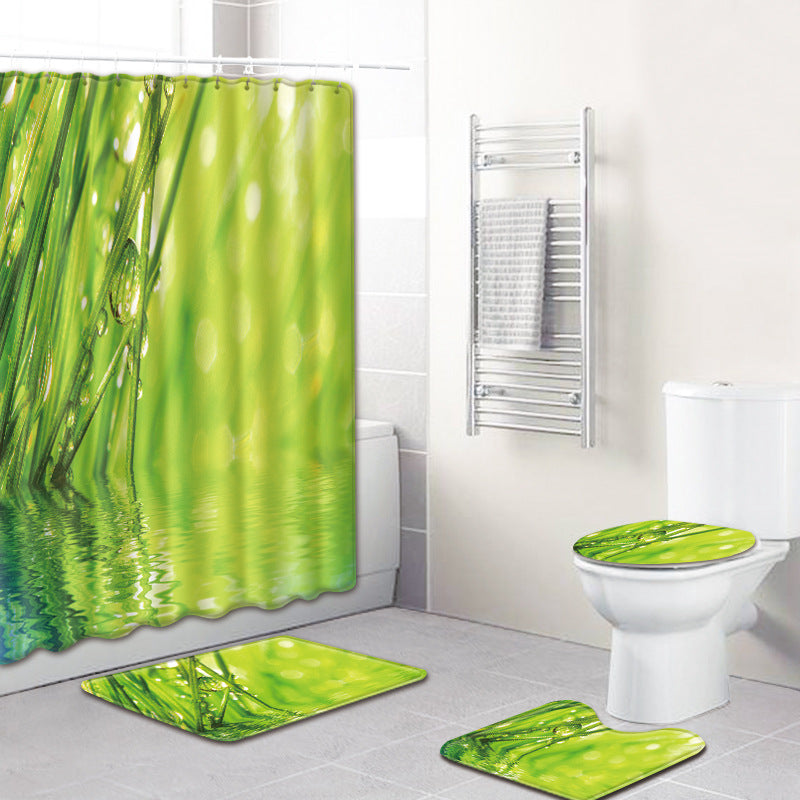 Shower Curtain Bathroom Anti-slip Mats Four-piece Set