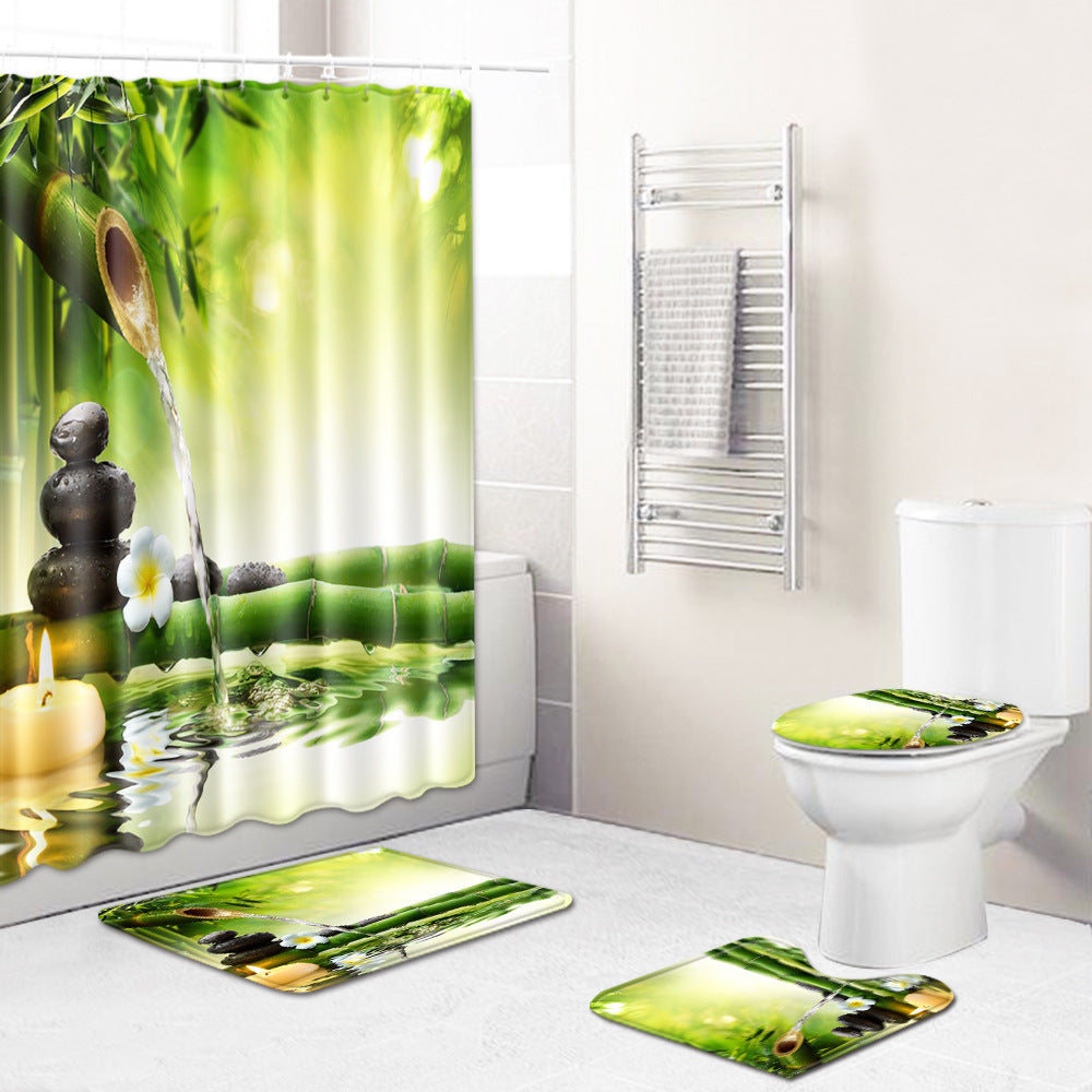 Shower Curtain Bathroom Anti-slip Mats Four-piece Set