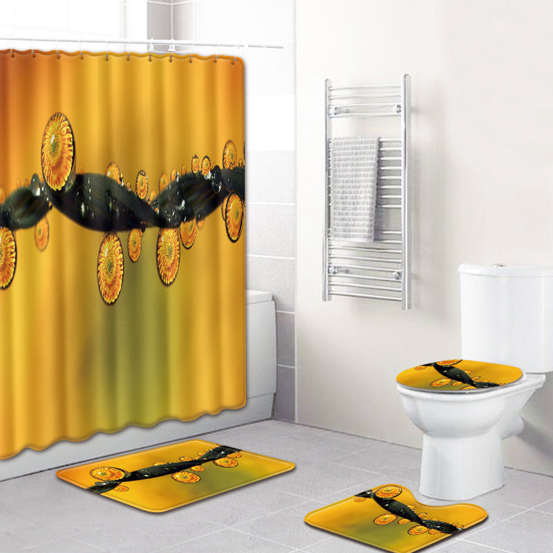 Shower Curtain Bathroom Anti-slip Mats Four-piece Set