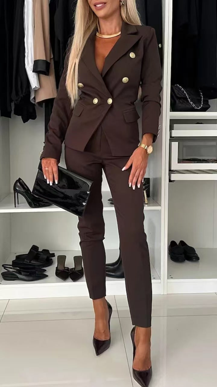 New All-matching Casual Suit Lapel Button-down Jacket And Slim-fit Trousers For Women's Office Business Set Clothing