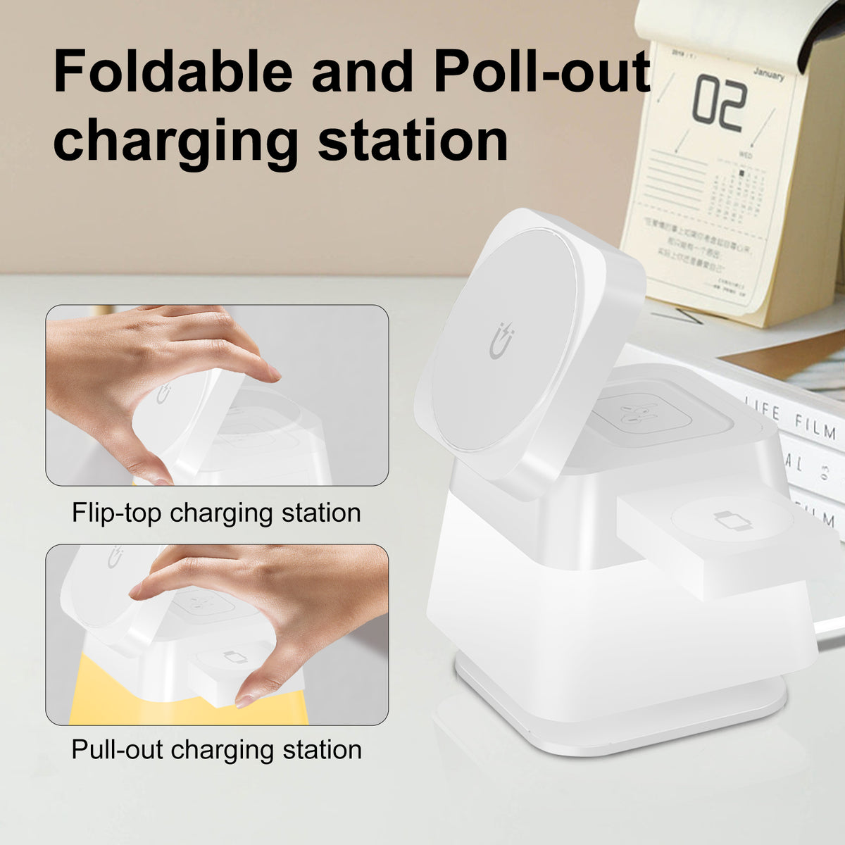 4-in-1 Rotatable Wireless Charger Stand with Colorful Lighting - 15W Fast Charging Station