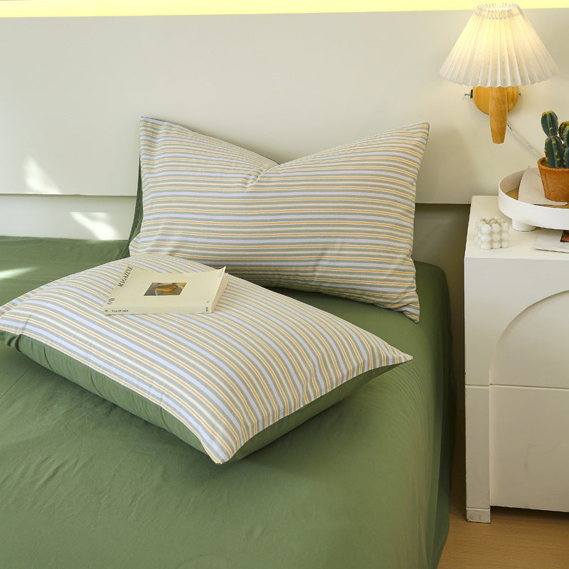 Washed Cotton Pillowcase Yarn-dyed Double-piece Types A And B Single Pillowcase