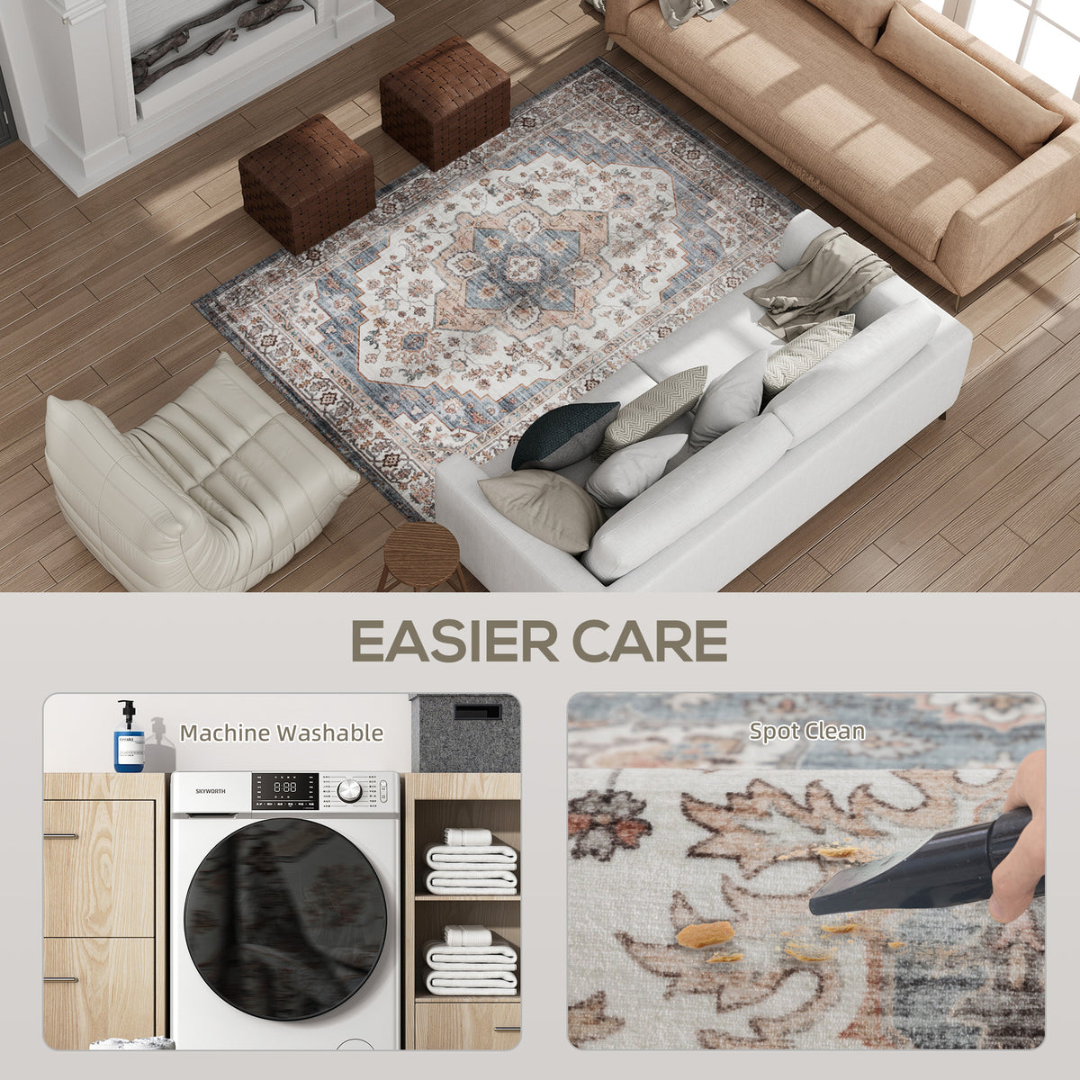 Vintage 4x6 Washable Area Rug – Non-Slip Carpet