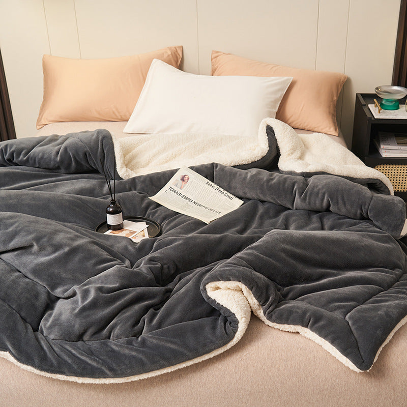 Double Layer Thick Lamb Fleece Blanket Solid Color Composite
