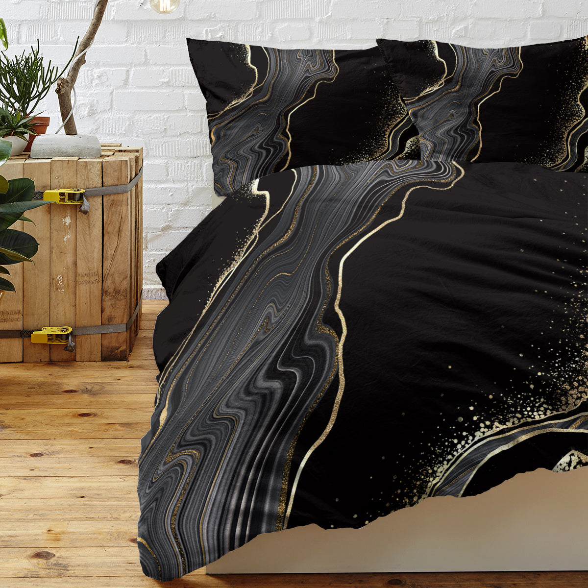 Black Gold Marble Duvet Cover Set – 3 Pcs
