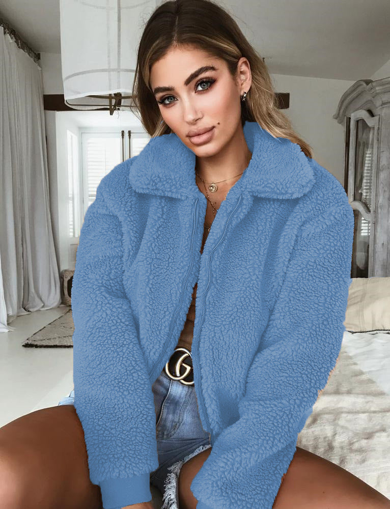 Winter Autumn Women Lapel Zipper Jacket Coat