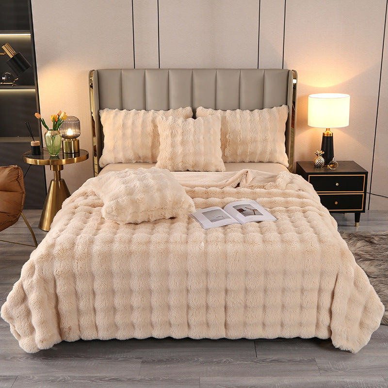 Large Bubble Rabbit Fur Thickened Double-layer Warm Blanket