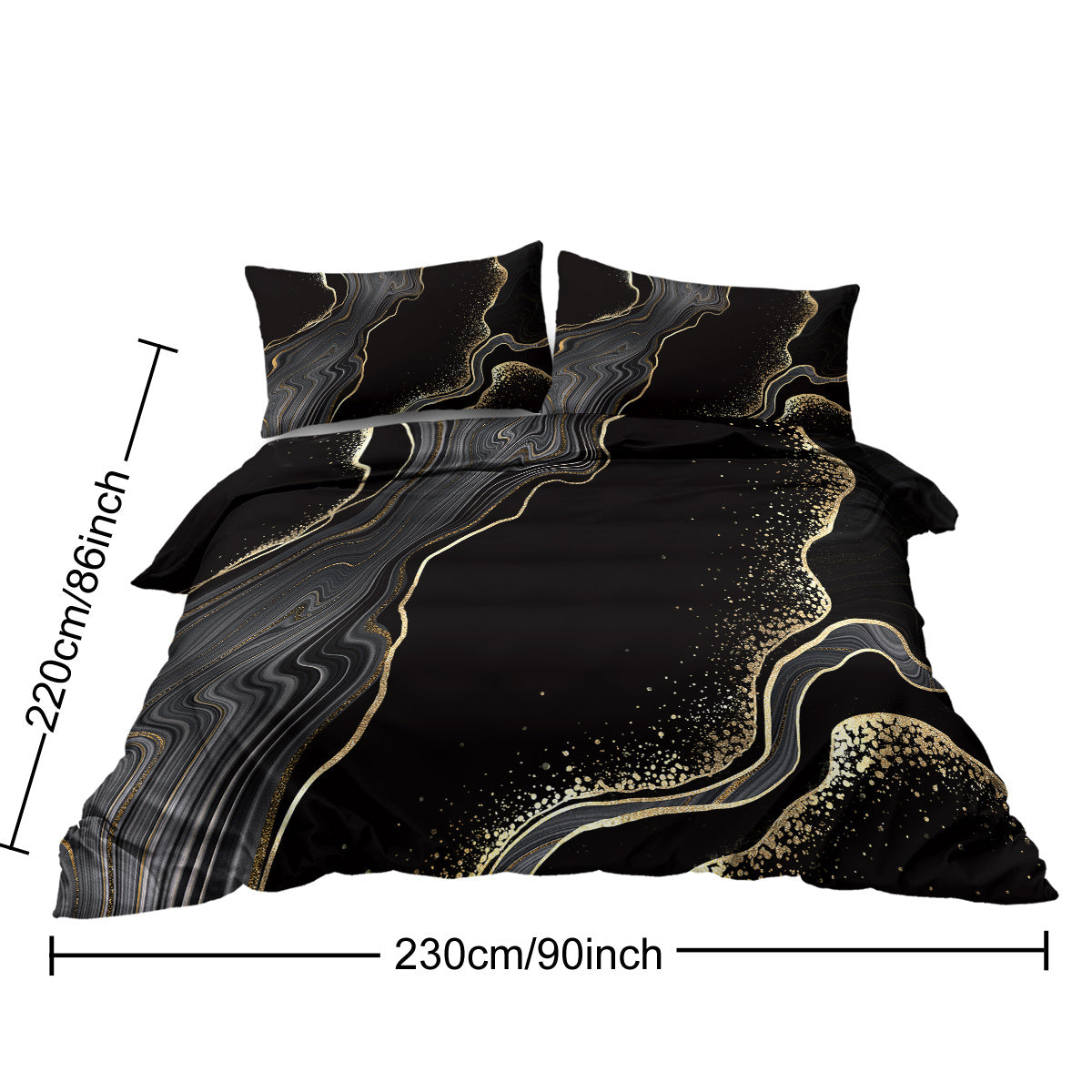 Black Gold Marble Duvet Cover Set – 3 Pcs