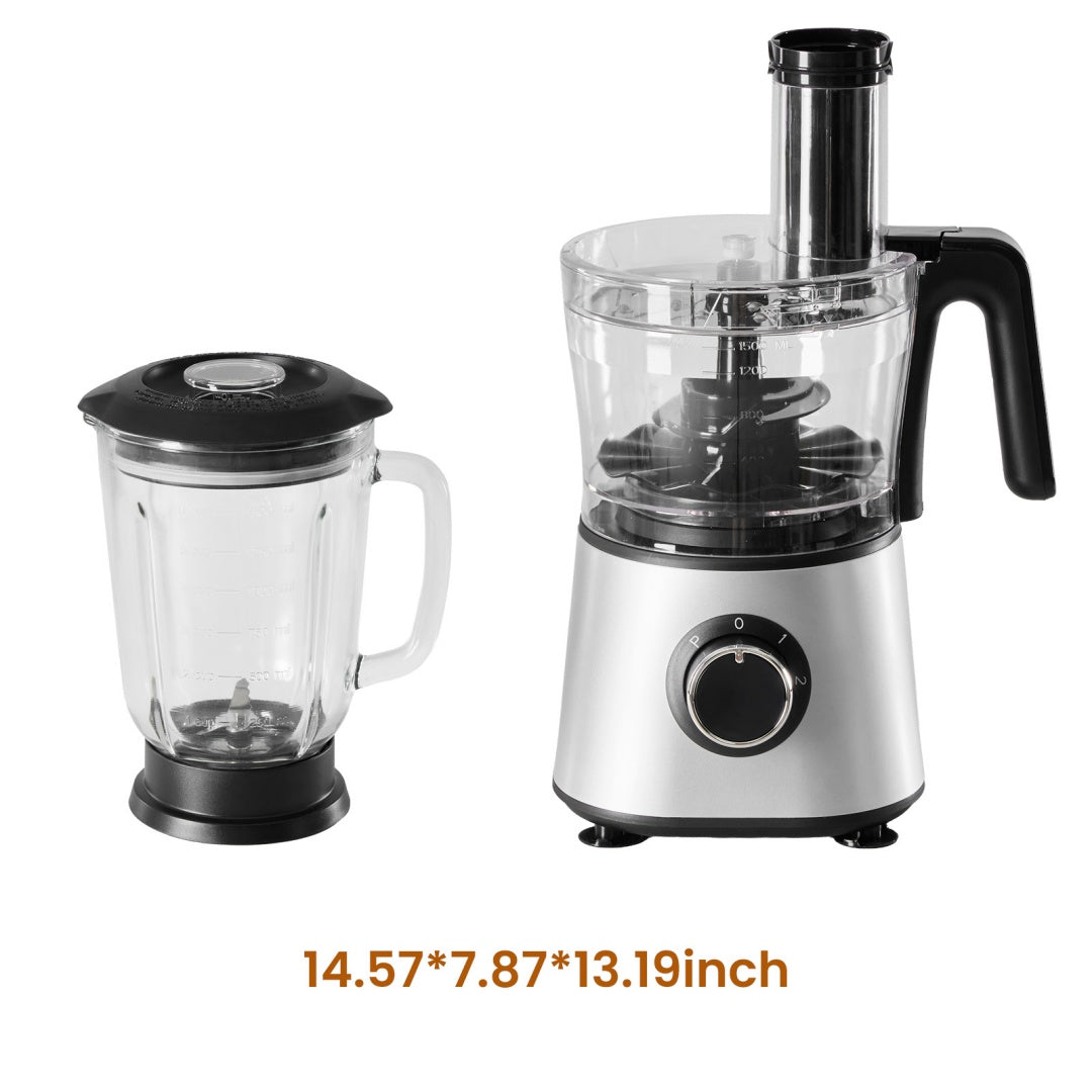 300W Food Processor With Blender & Dough Tool, 2 Speeds, Sharp Blades, Safety Lock -1.5L Glass Jar
