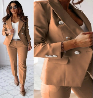 New All-matching Casual Suit Lapel Button-down Jacket And Slim-fit Trousers For Women's Office Business Set Clothing