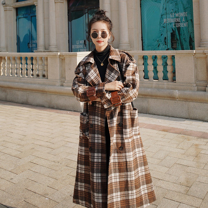 Retro Hit Color Plaid Woolen Coat Jacket Women