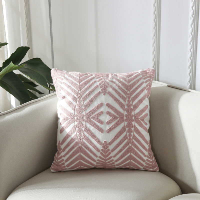 Simple Geometric Embroidery Couch Pillow Featured Embroidered Cushion