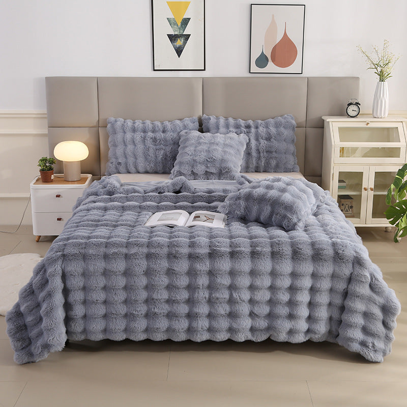Large Bubble Rabbit Fur Thickened Double-layer Warm Blanket
