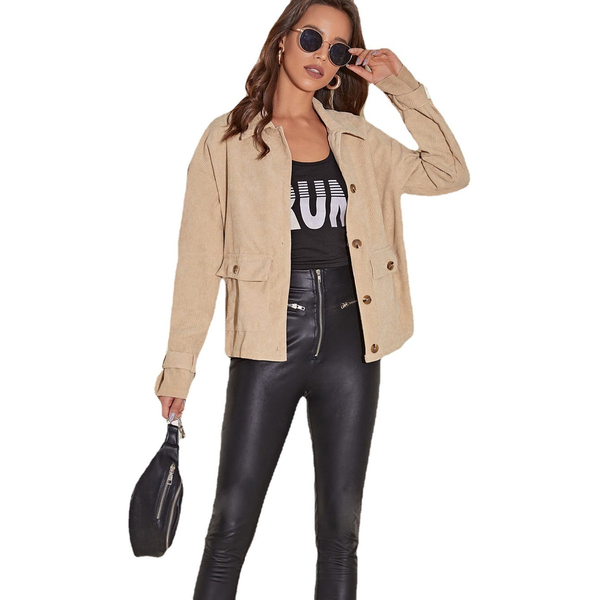 Corduroy Casual Short Coat Jacket Loose Casual Single-breasted Lapel Jacket Women