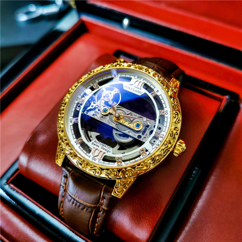 Automatic Mechanical Men's Watch Double-sided Hollow Waterproof