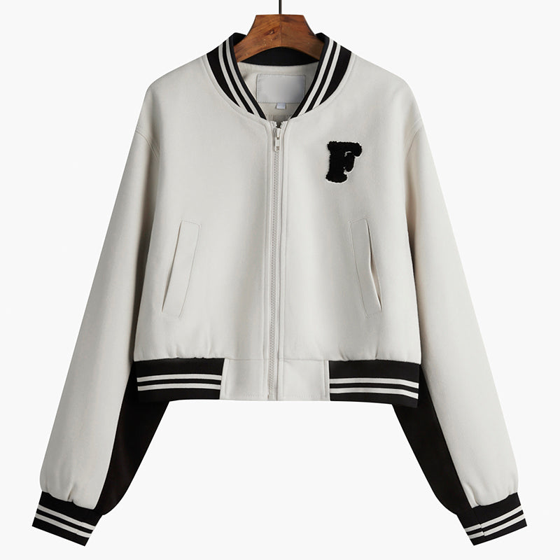 Woolen Coat Women Loose Short American Zipper Baseball Jacket