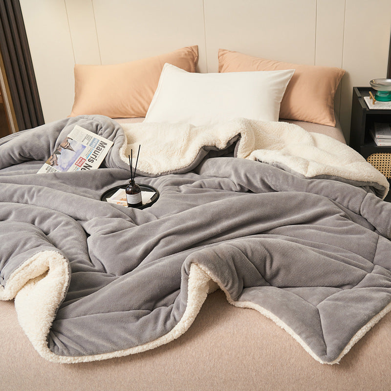 Double Layer Thick Lamb Fleece Blanket Solid Color Composite