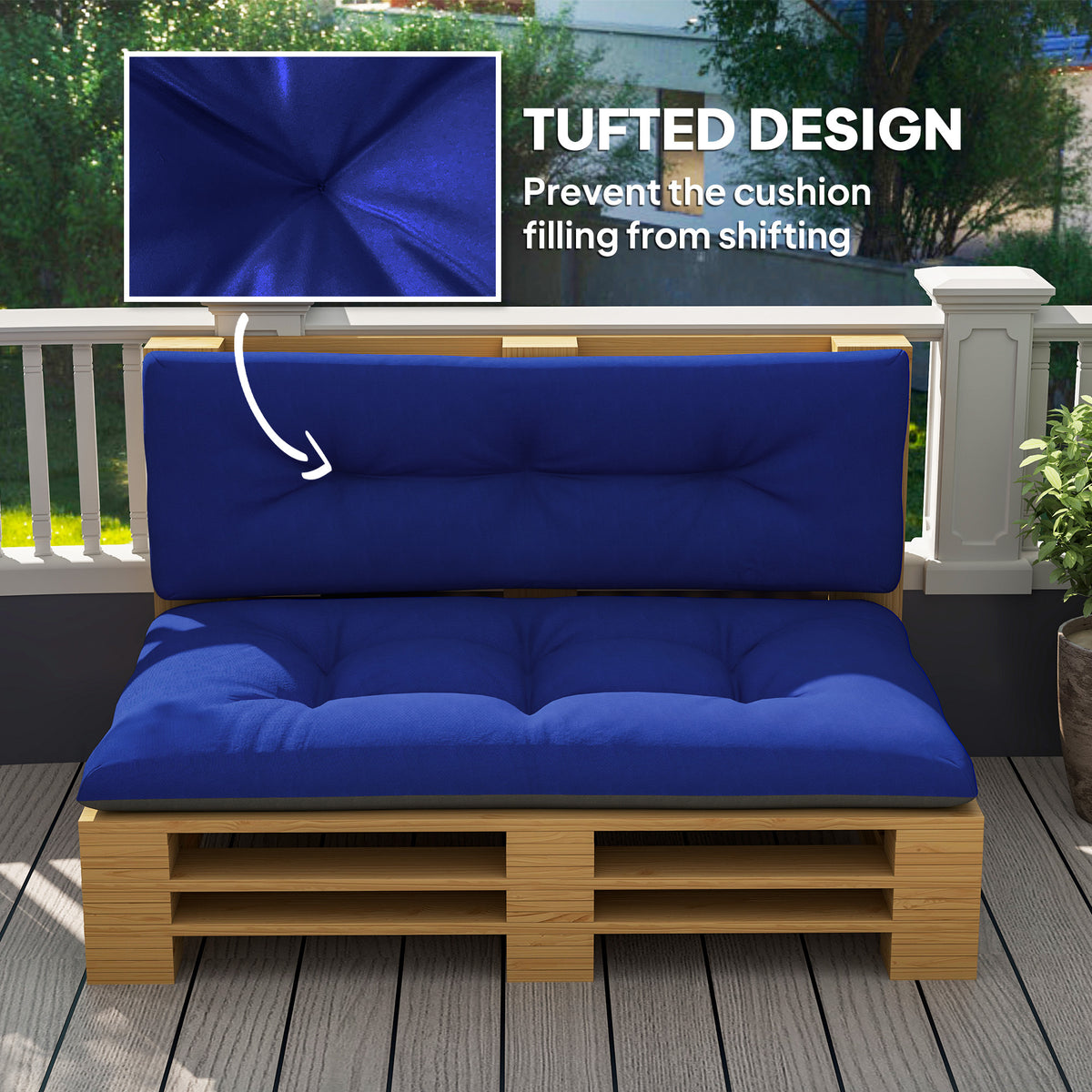 2-Seater Outdoor Pallet Cushions – Navy Blue