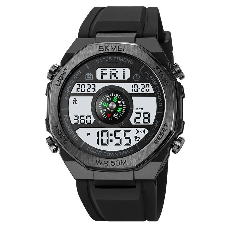 Electronic Watch Men's Compass Student Outdoor Sports Trend Luminous Alarm Clock