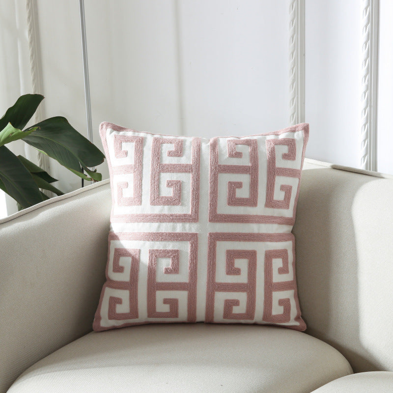 Simple Geometric Embroidery Couch Pillow Featured Embroidered Cushion