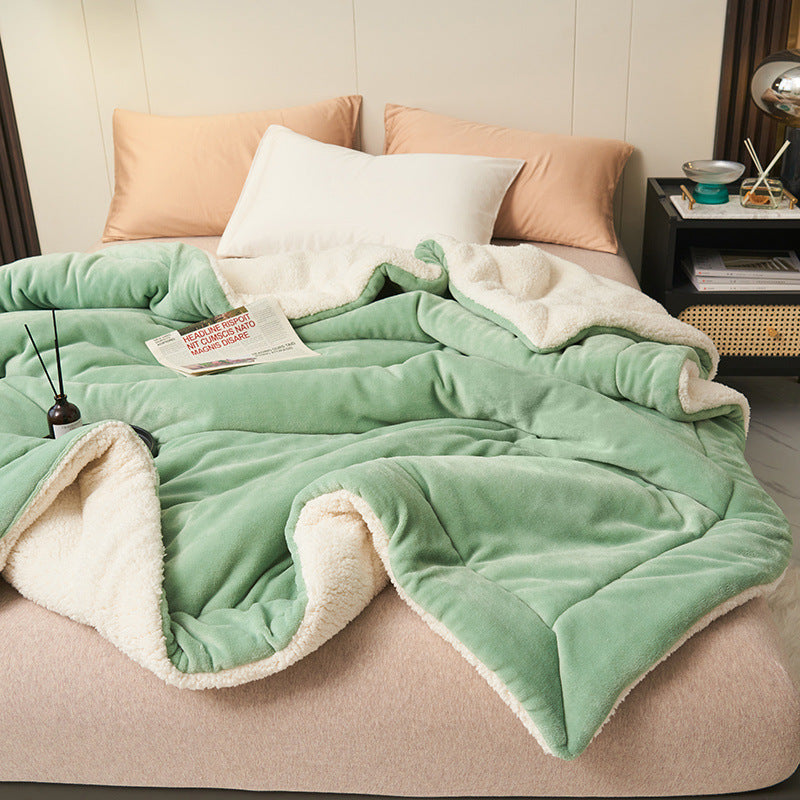 Double Layer Thick Lamb Fleece Blanket Solid Color Composite
