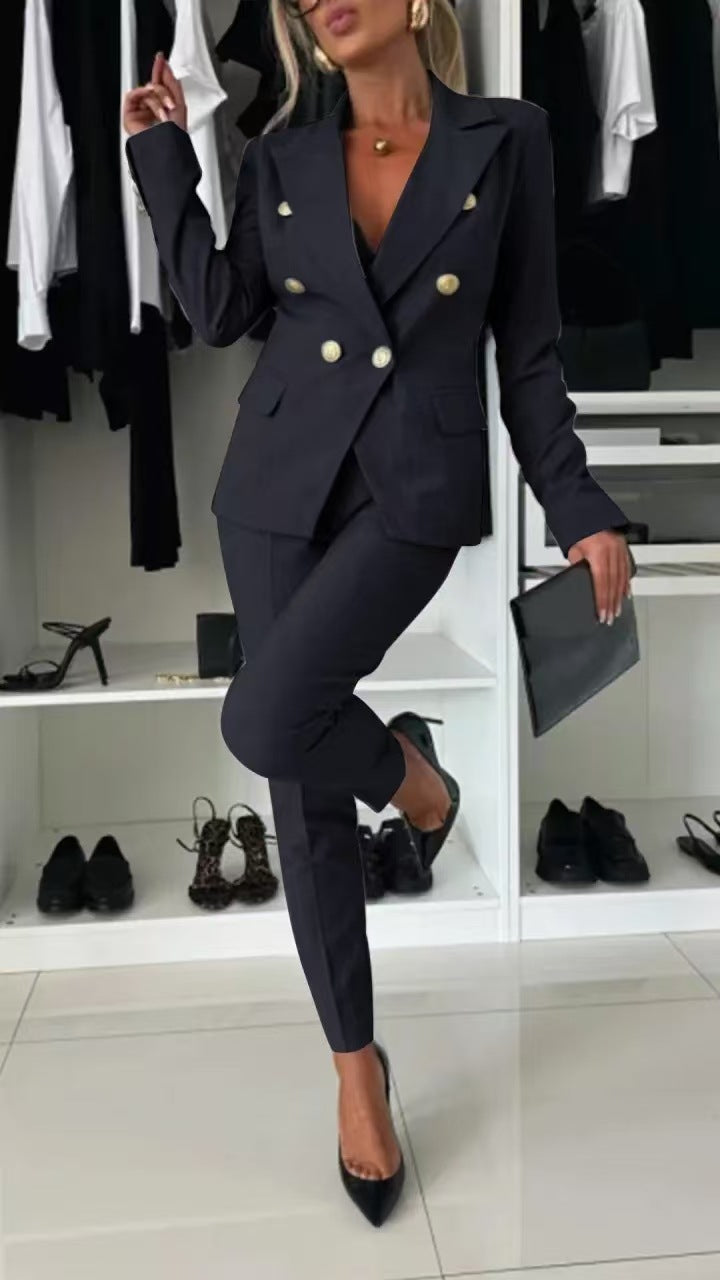 New All-matching Casual Suit Lapel Button-down Jacket And Slim-fit Trousers For Women's Office Business Set Clothing