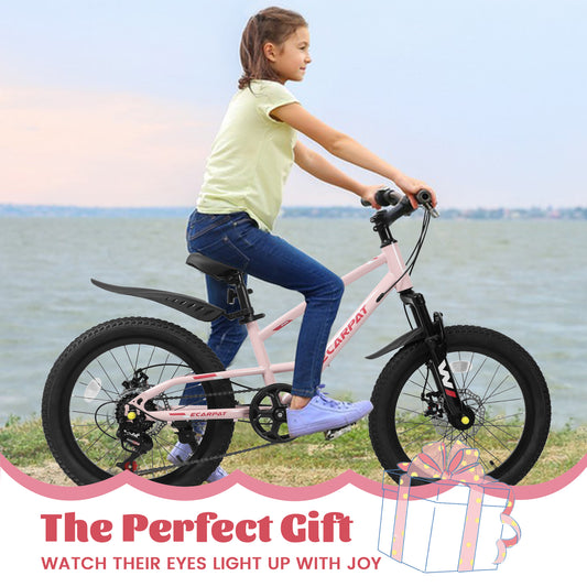 20 Inch Mountain Kids Bike For Boys & Girls, Ages 6-12, 7-Speed With Front Suspension