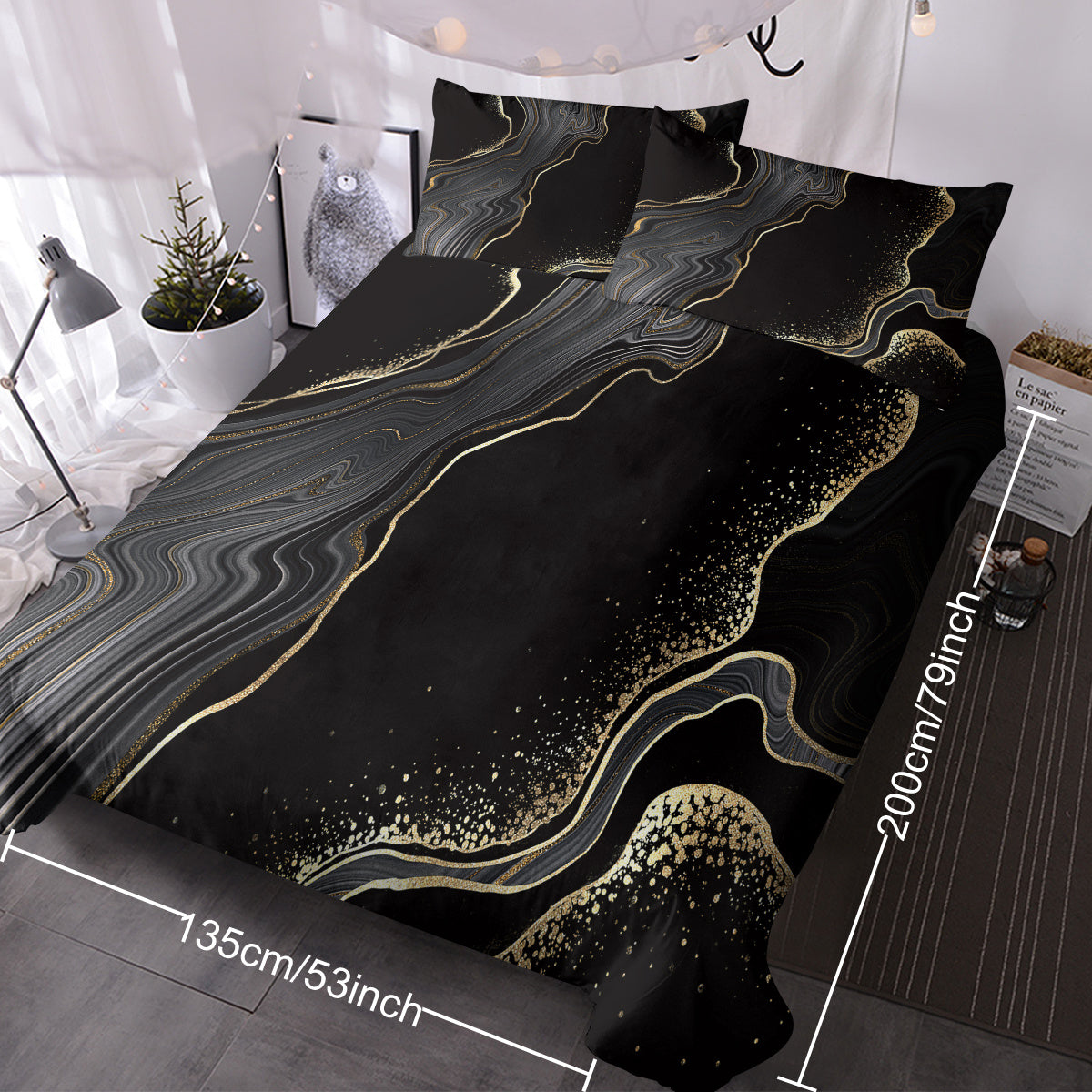 Black Gold Marble Duvet Cover Set – 3 Pcs