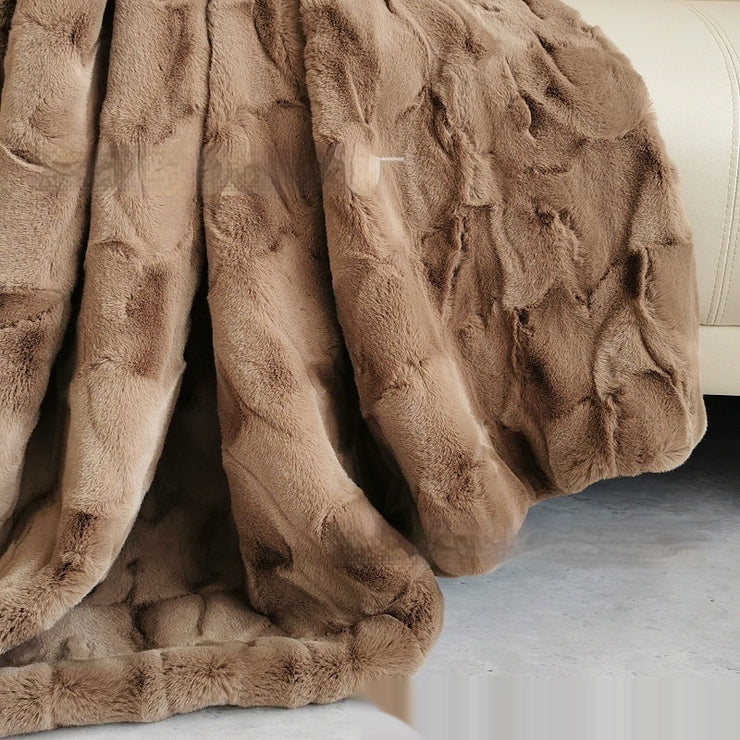 Soft Sofa With Mink Embossed Fur Blanket