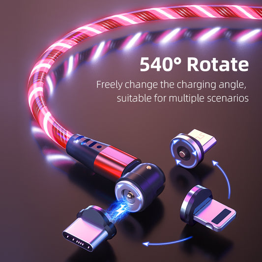 540° Rotating LED Magnetic Charging Cable 3A - Fast Charge with Light Flow