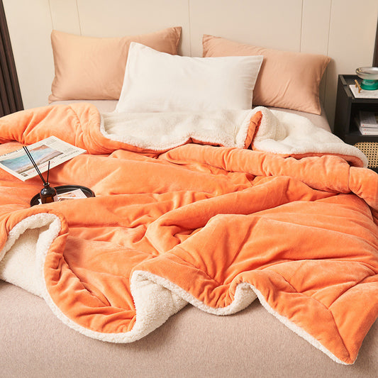 Double Layer Thick Lamb Fleece Blanket Solid Color Composite