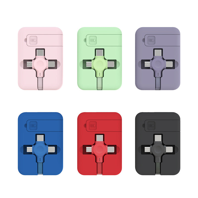 4-in-1 Retractable USB Cable with Phone Stand - Macaron Colours