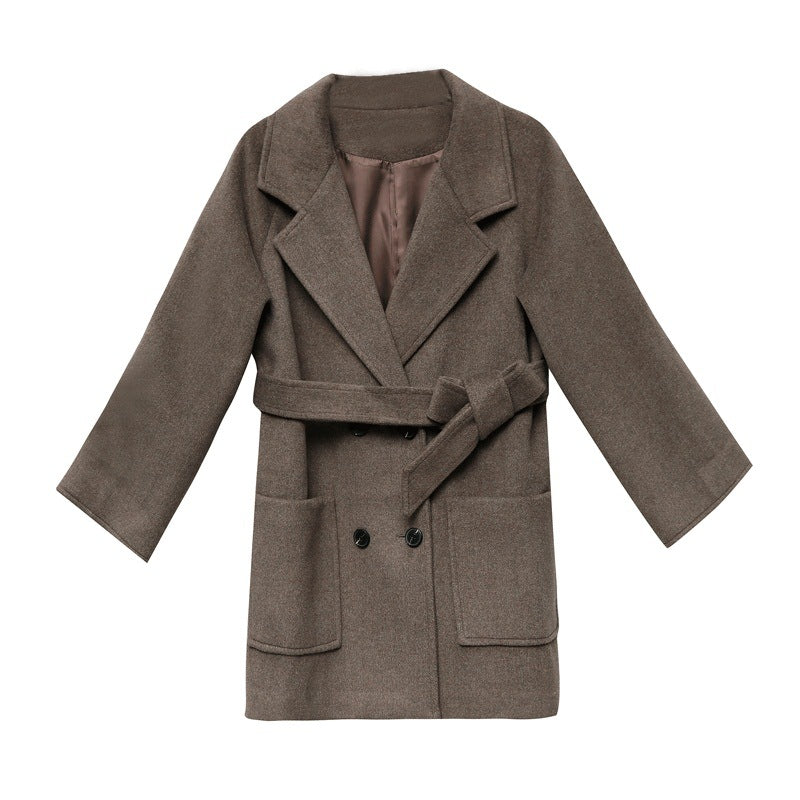 Short Woolen Coat Women Winter New Style Korean Double-Breasted Suit Collar Fashion Mid-Length Nizi Jacket