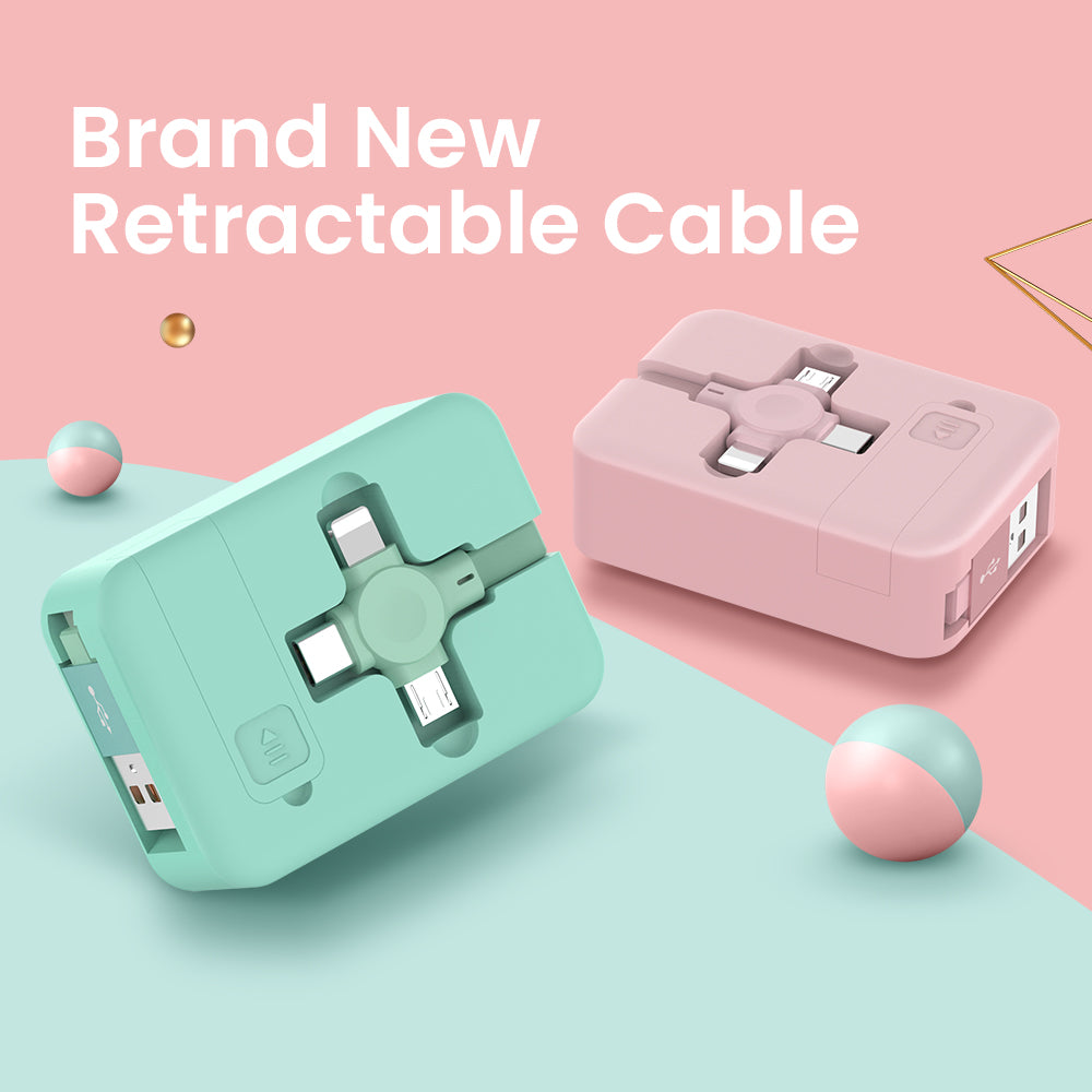4-in-1 Retractable USB Cable with Phone Stand - Macaron Colours